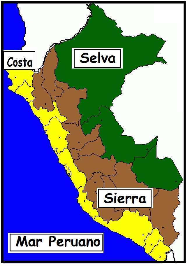 Mapa Peru z regionami puzzle online
