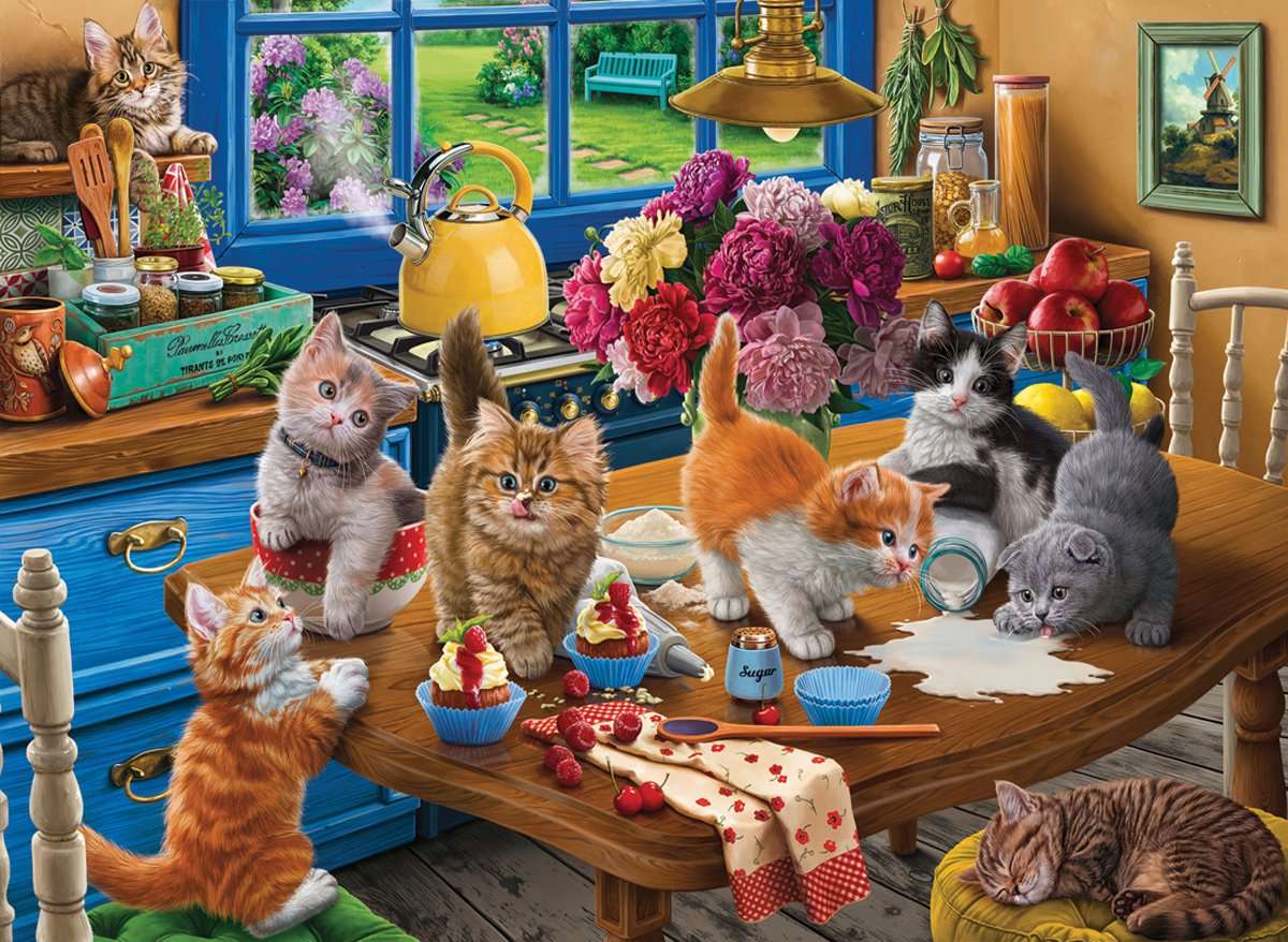 Szczęśliwe towarzystwo kotów puzzle online