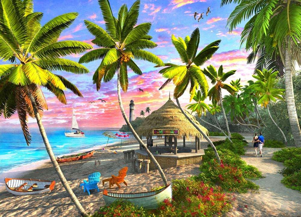 krajobraz plaży z palmami puzzle online
