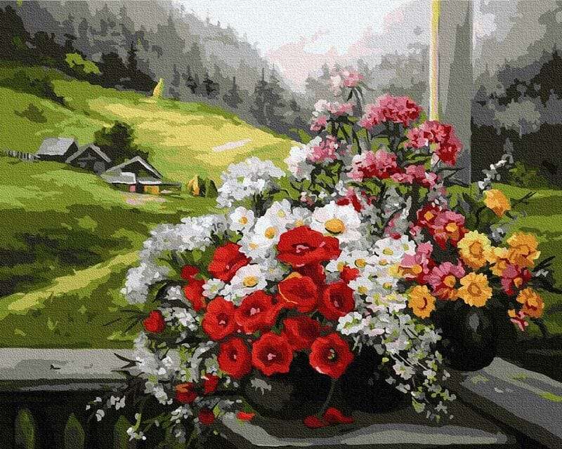 Obraz. Kwiaty na parapecie puzzle online