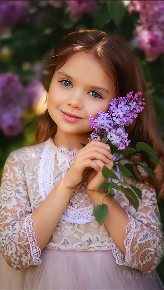 Dziewczynka z pięknymi kwiatami puzzle online