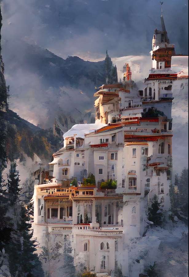 Zimowy pałac w chmurach puzzle online