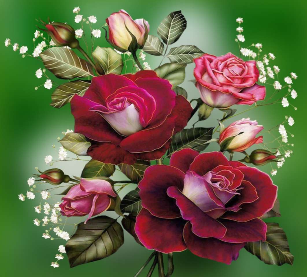 Czerwone róże w kompozycji puzzle online