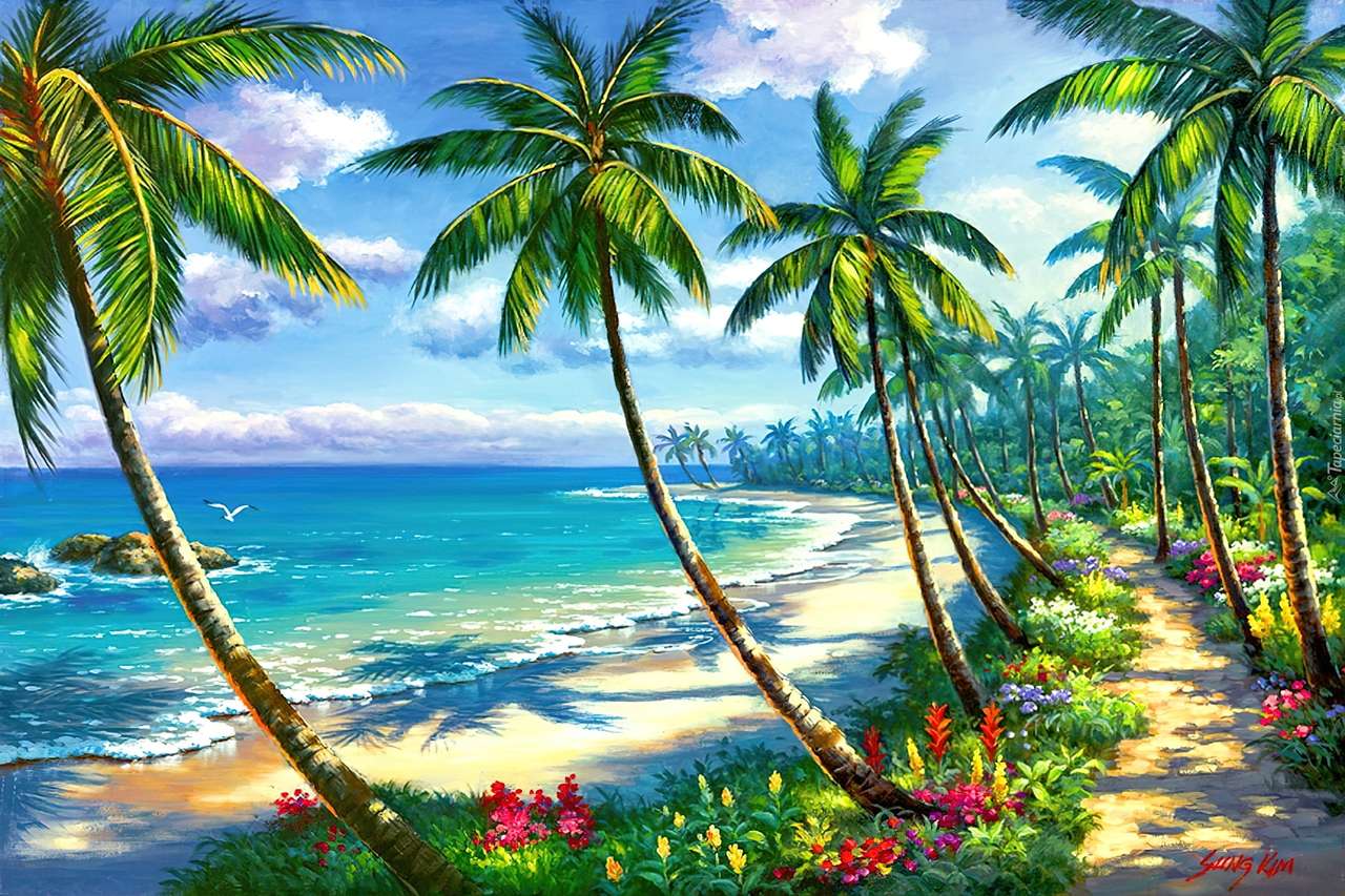Morze, palmy w Tropikach puzzle online