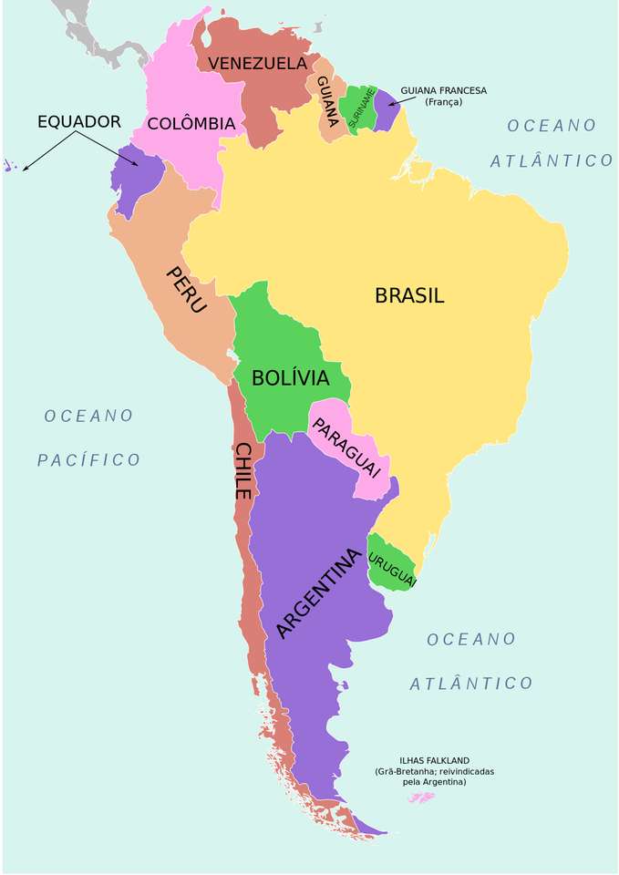 Mapa Ameryki Południowej puzzle online