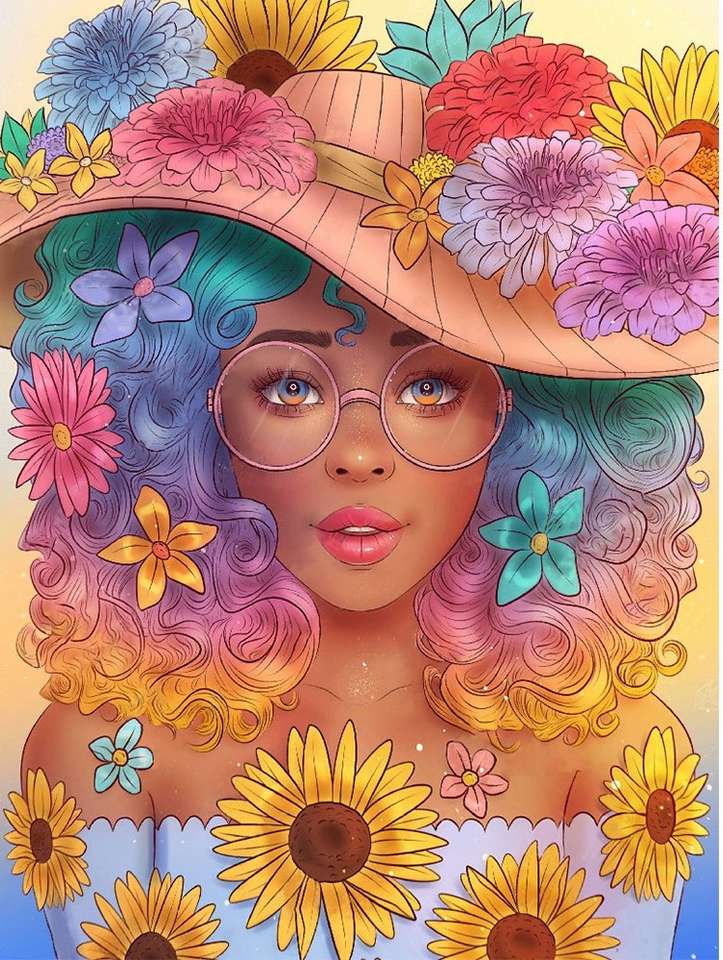 dziewczyna w okularach i kwiatowym kapeluszu puzzle online