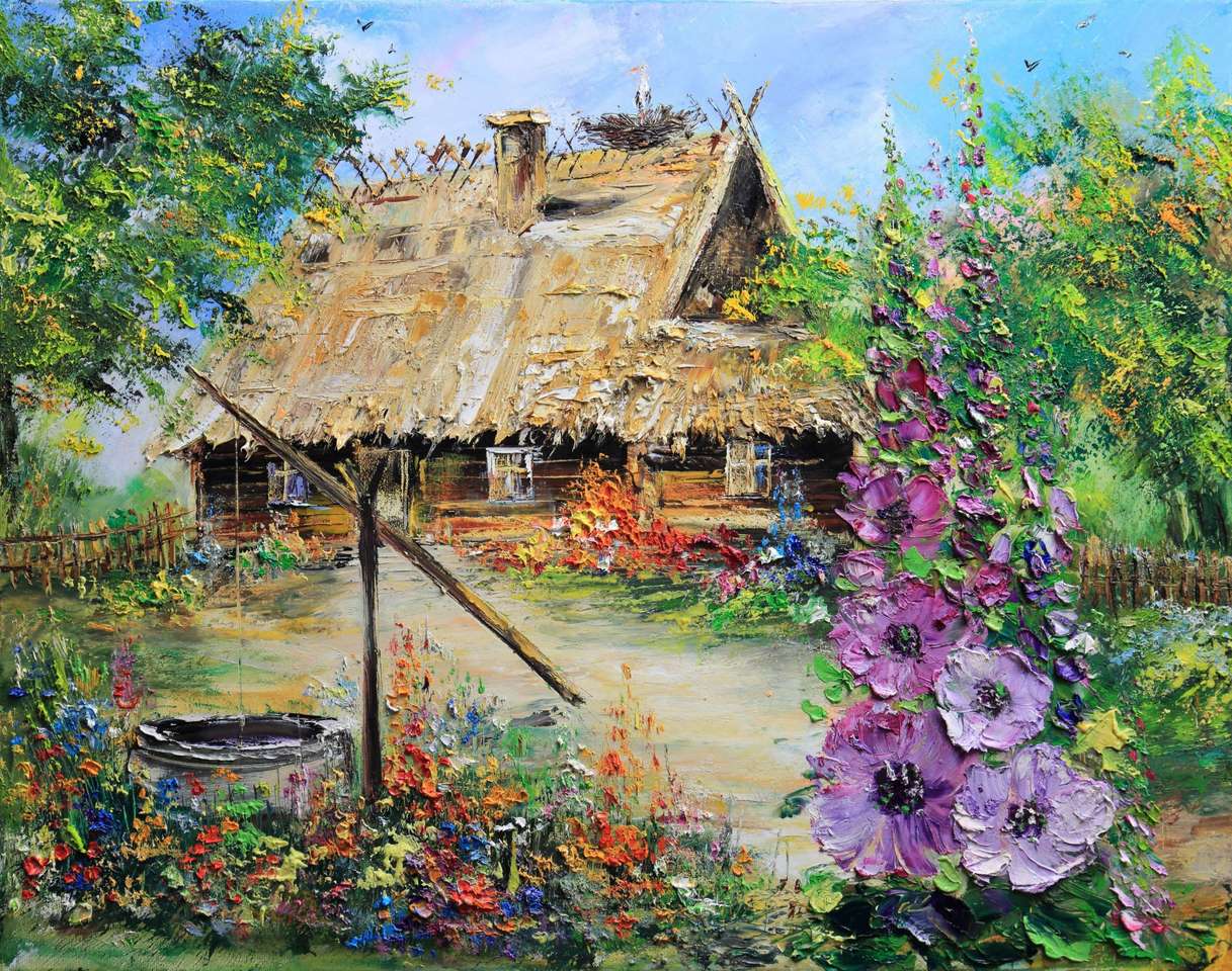 Piękno wiejskiej chaty i ogrodu puzzle online