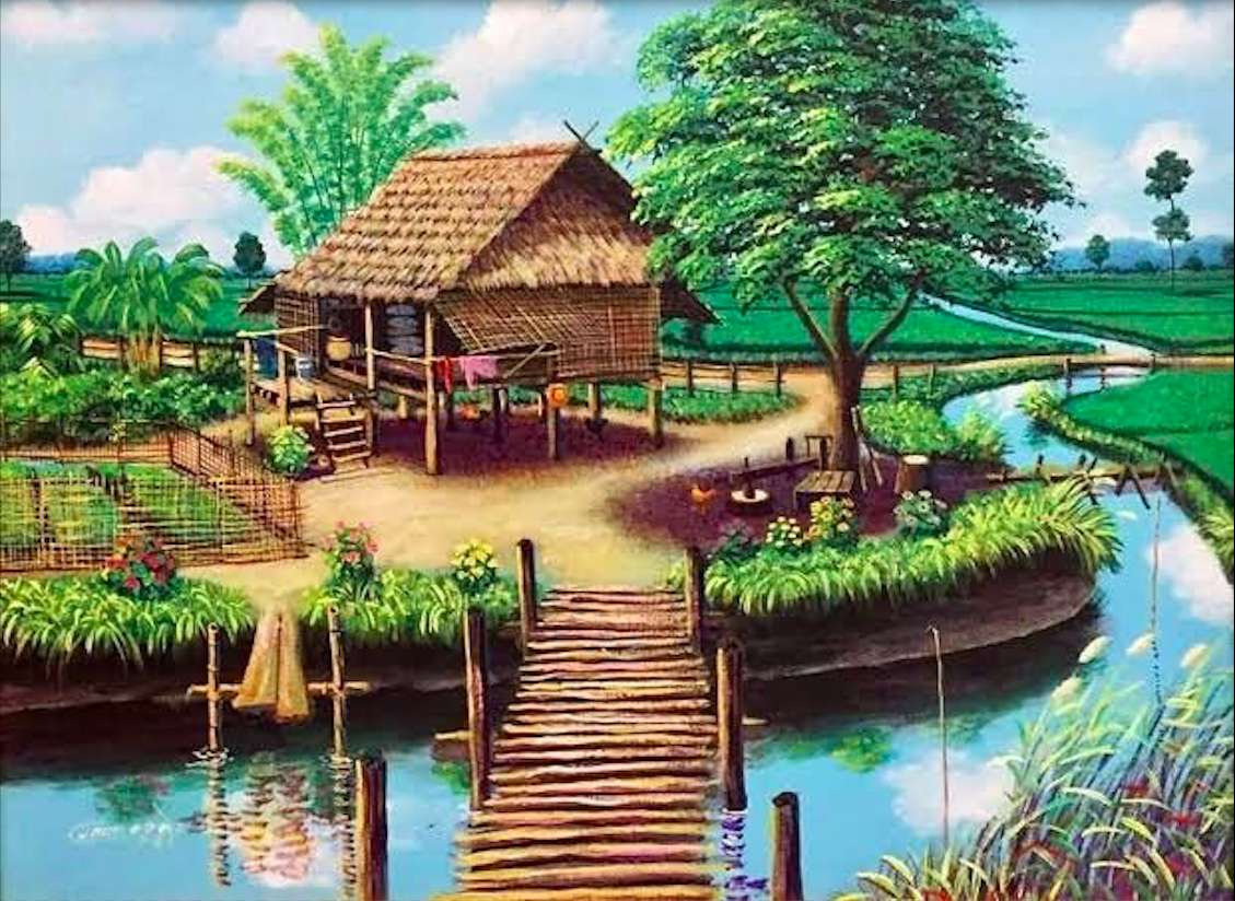 Cudo domek na ryżowej wyspie, piekno zachwyca puzzle online