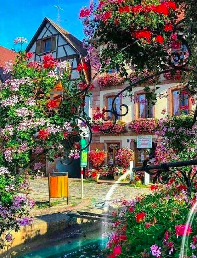 Przepiękne miasteczko pełne kwiatów puzzle online