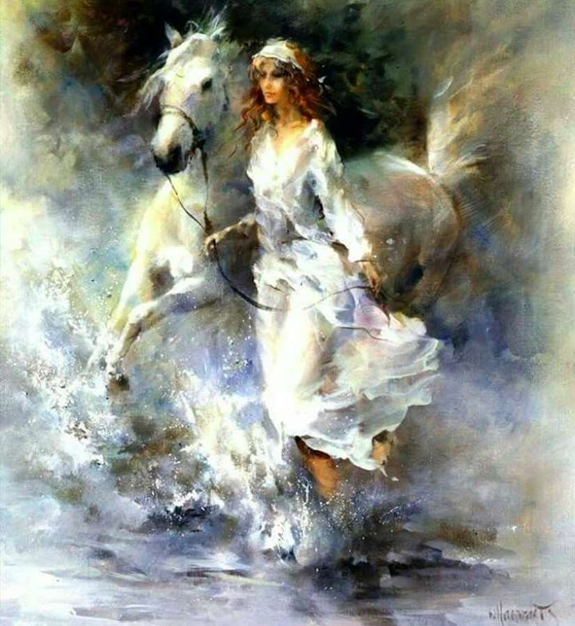 Biała dama z białym koniem puzzle online