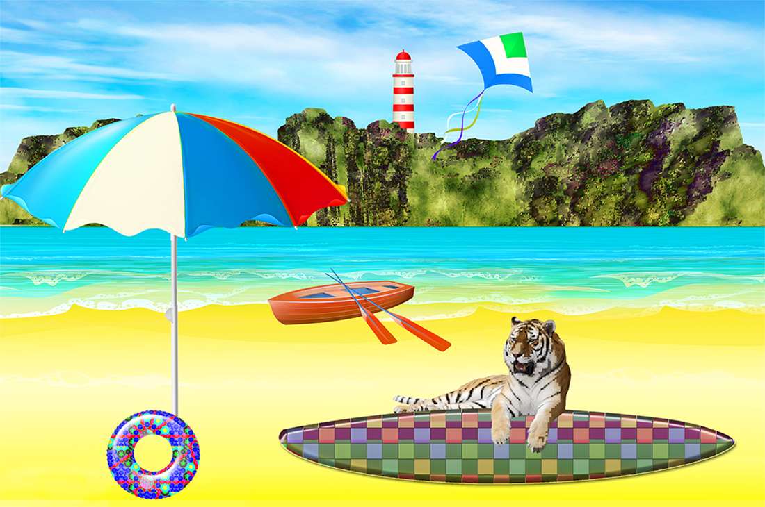 tygrys na plaży puzzle online