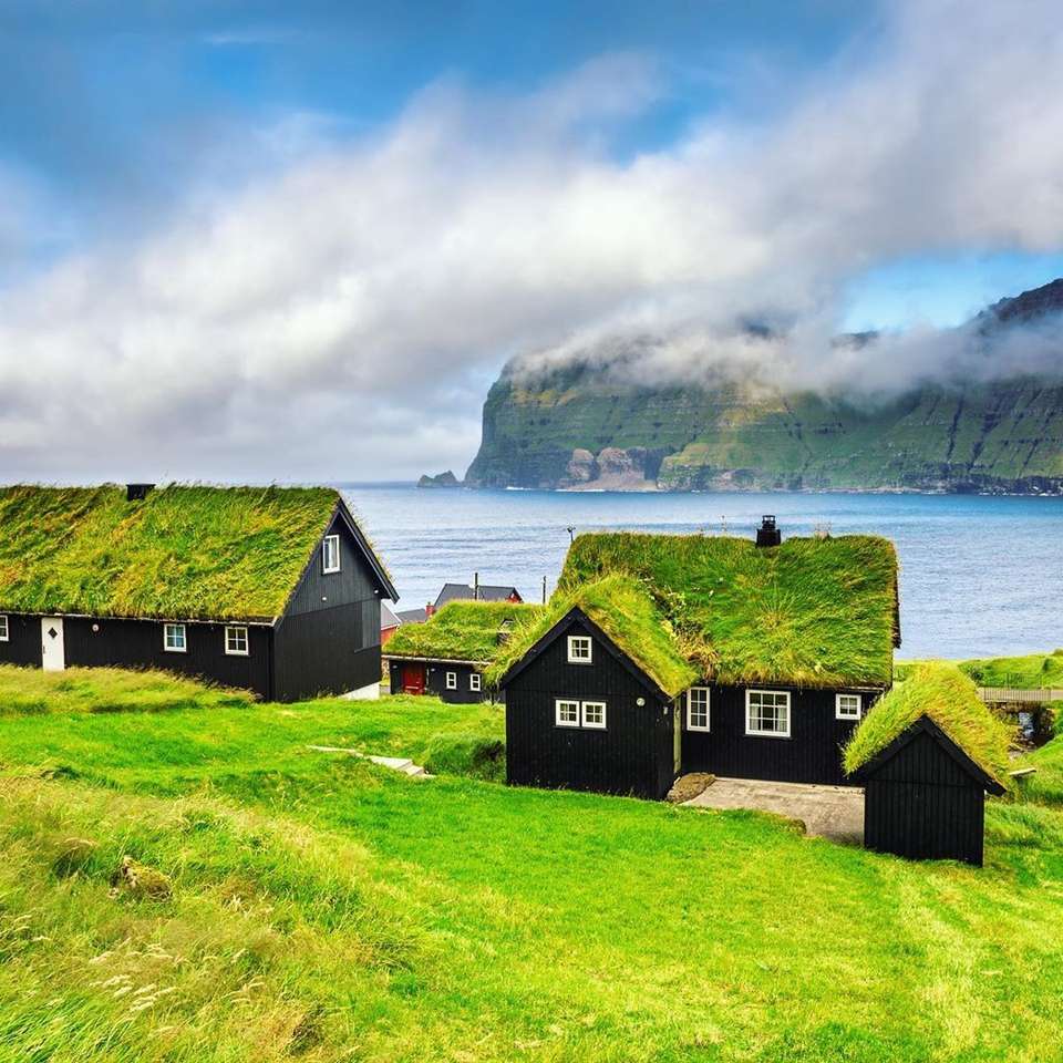 Domy z zielonymi dachami w Danii puzzle online