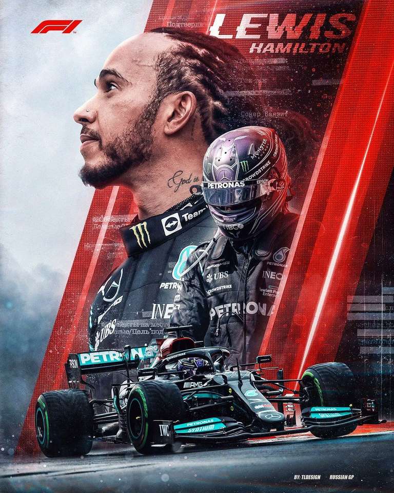 Lewis Hamilton i Mercedes Benz samochód Formuły 1 puzzle online