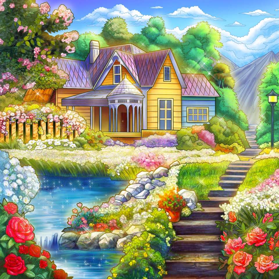 Piękny dom z cudo ogrodem wśród gór puzzle online