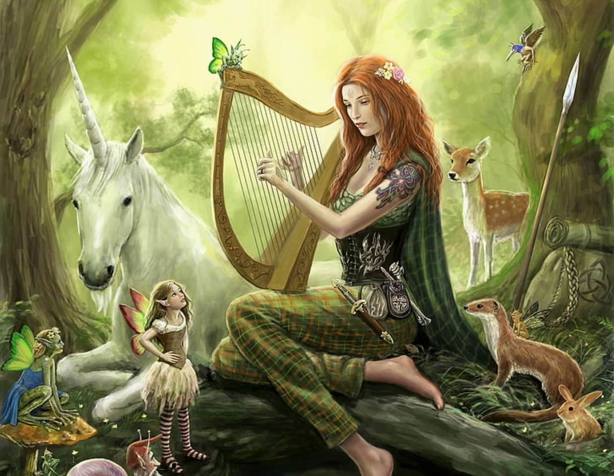 młoda kobieta, elfy i fantastyczne bestie puzzle online