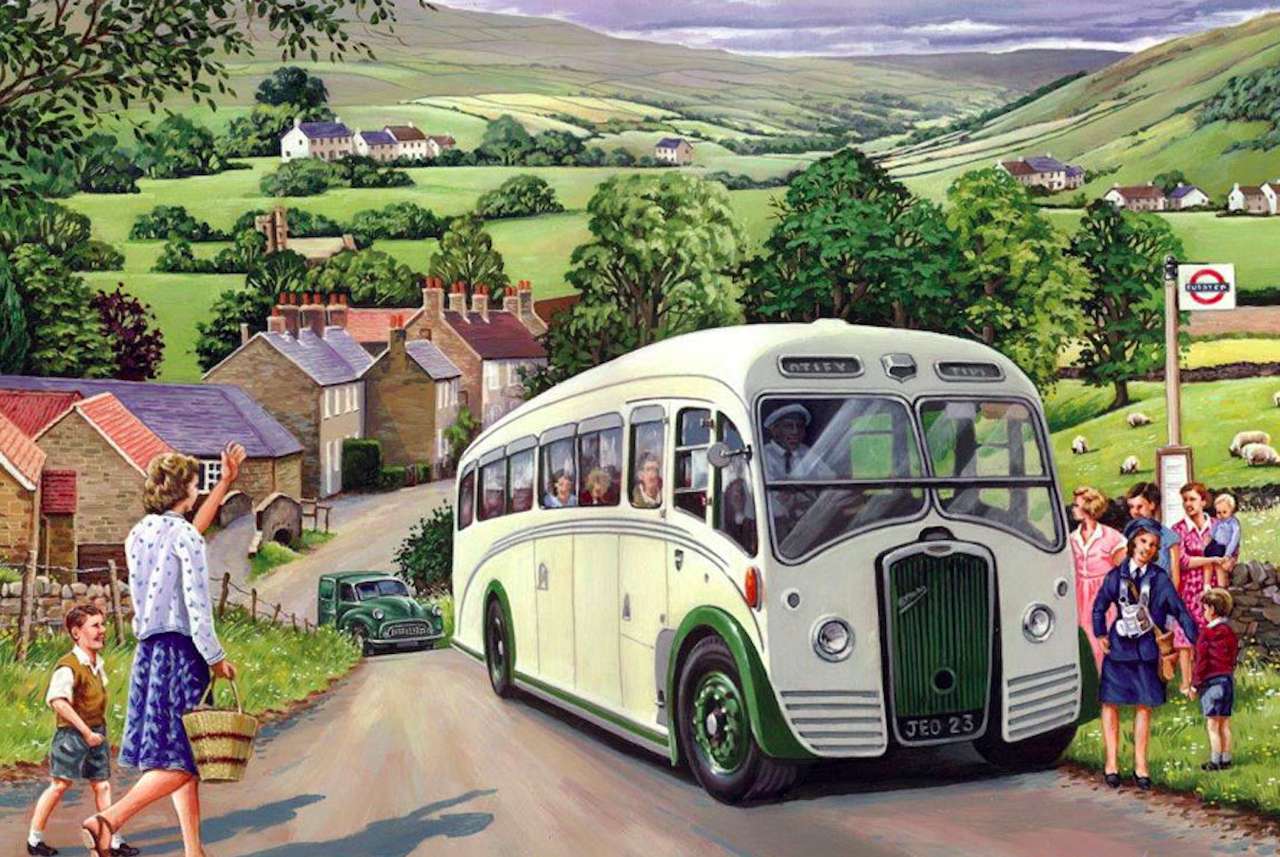 Szkolny autobus na angielskiej wsi puzzle online