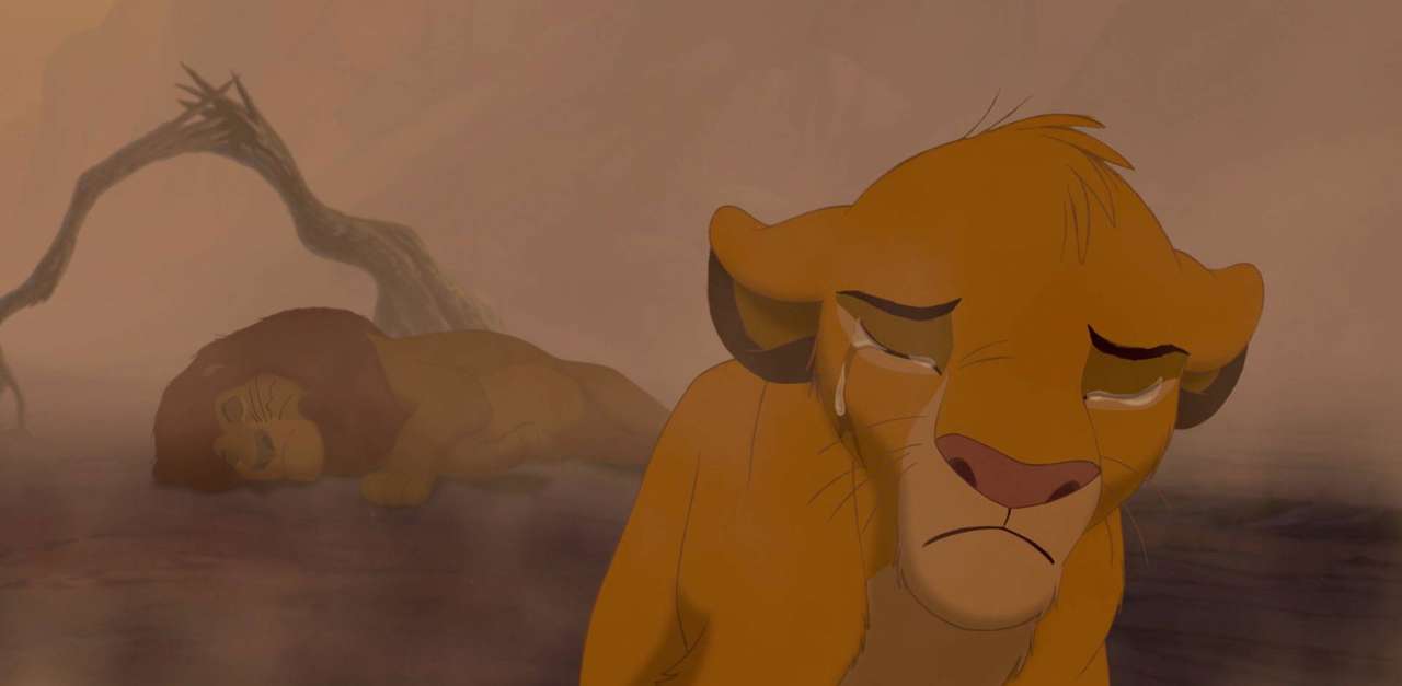 Bajka król lew- Mufasa umiera na oczach syna Simby puzzle online