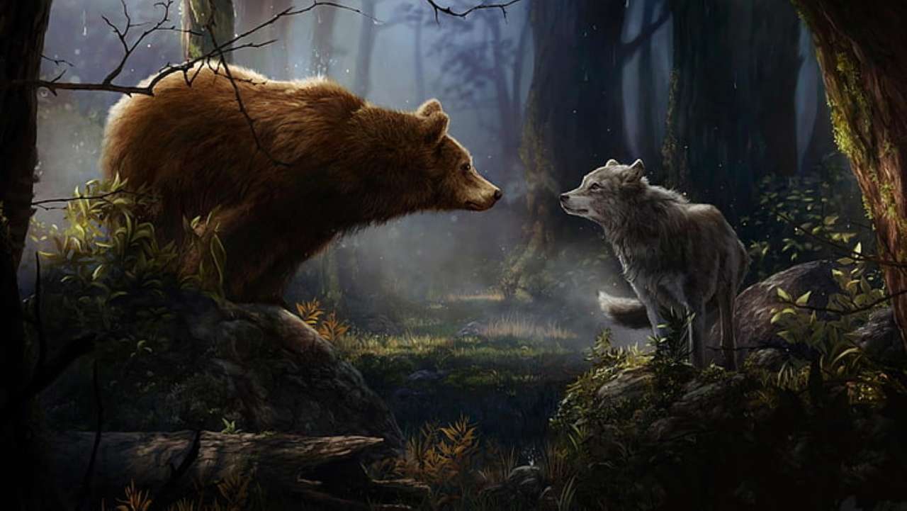 spotkanie niedźwiedzia i wilka puzzle online