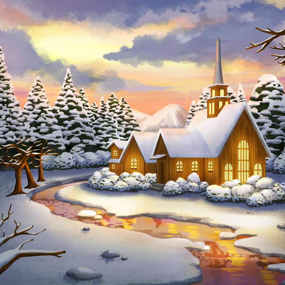 Kościół zimowym wieczorem puzzle online