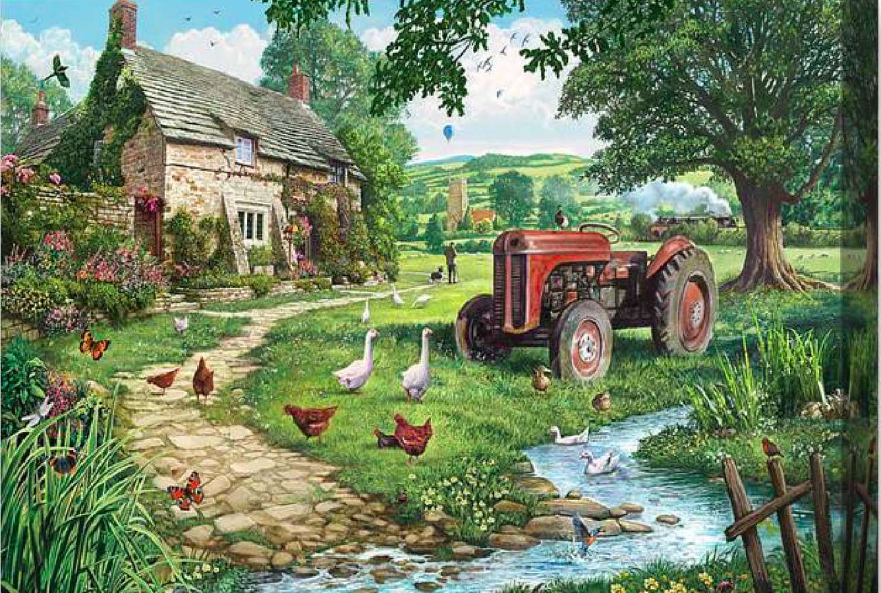 Uroczy stary dworek i wiekowy traktor puzzle online