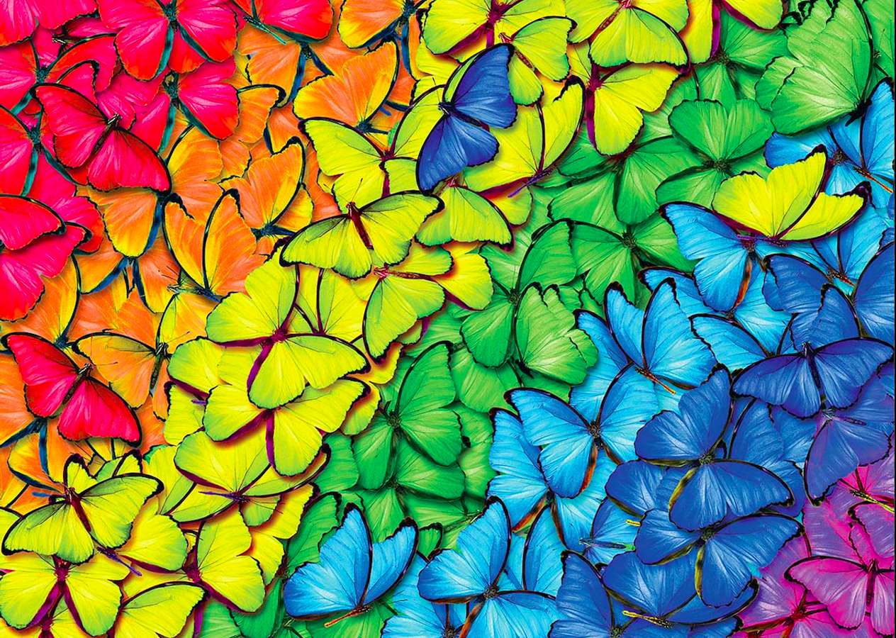 Zakręcone tęczowe motyle puzzle online