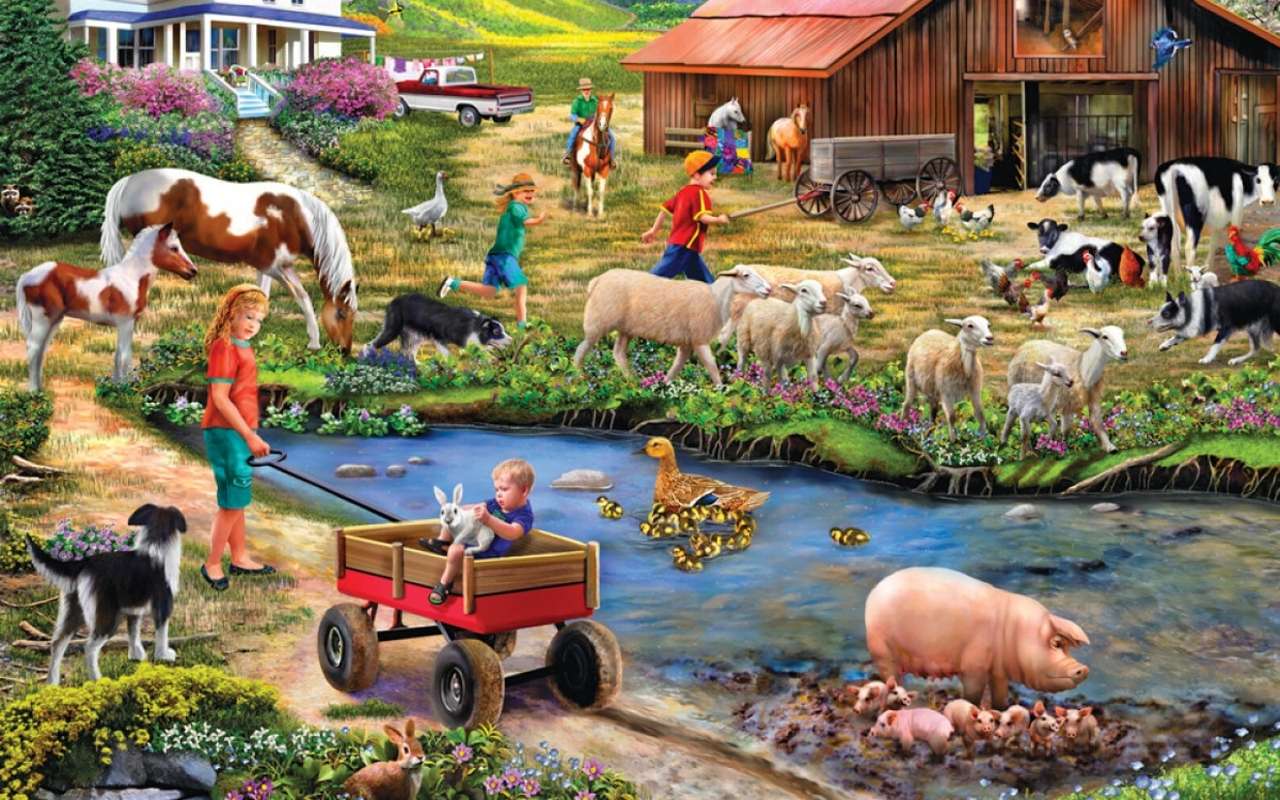 Życie na farmie pełnej zwierząt puzzle online