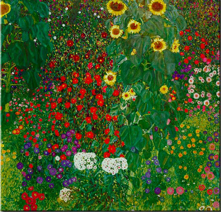 Gustav Klimt-Wiejski ogród ze słonecznikami puzzle online