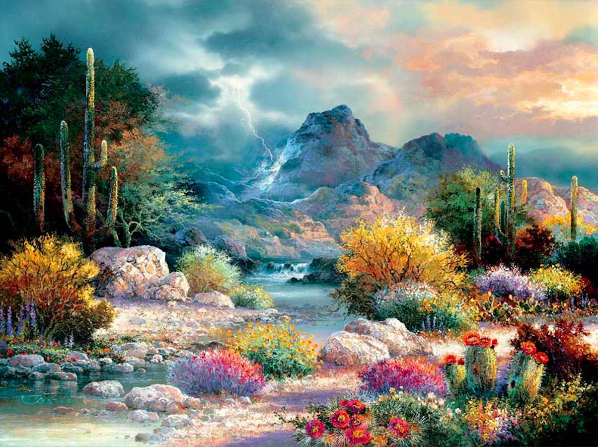 Kaktusowa piękna dolina podczas burzy puzzle online
