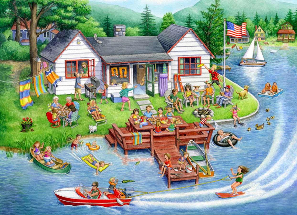 Śliczny rodzinny domek nad jeziorem puzzle online