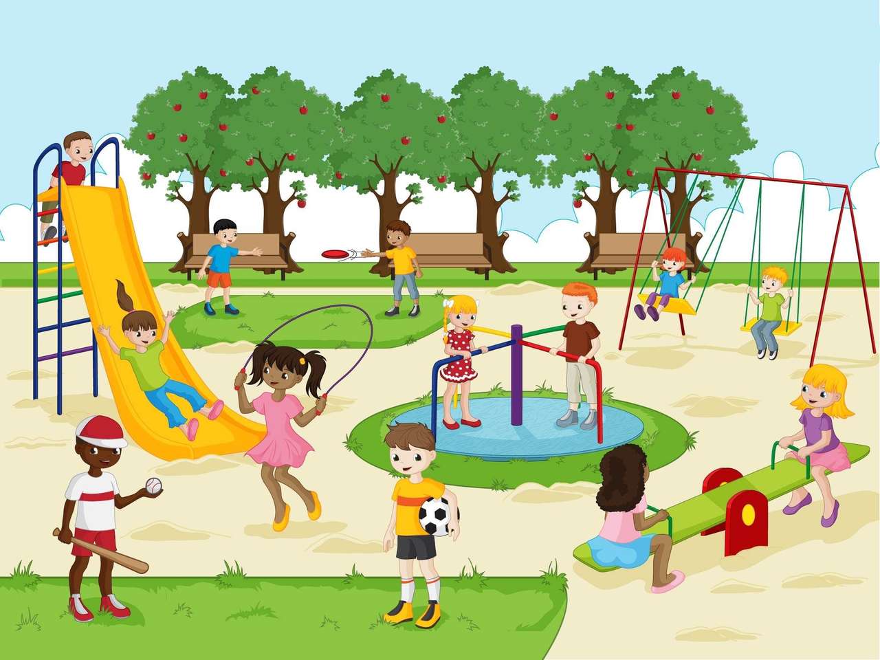Dzieci bawią się na placu zabaw puzzle online
