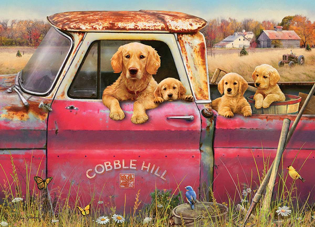 Rodzinka labradorków gotowa na wycieczkę:) puzzle online