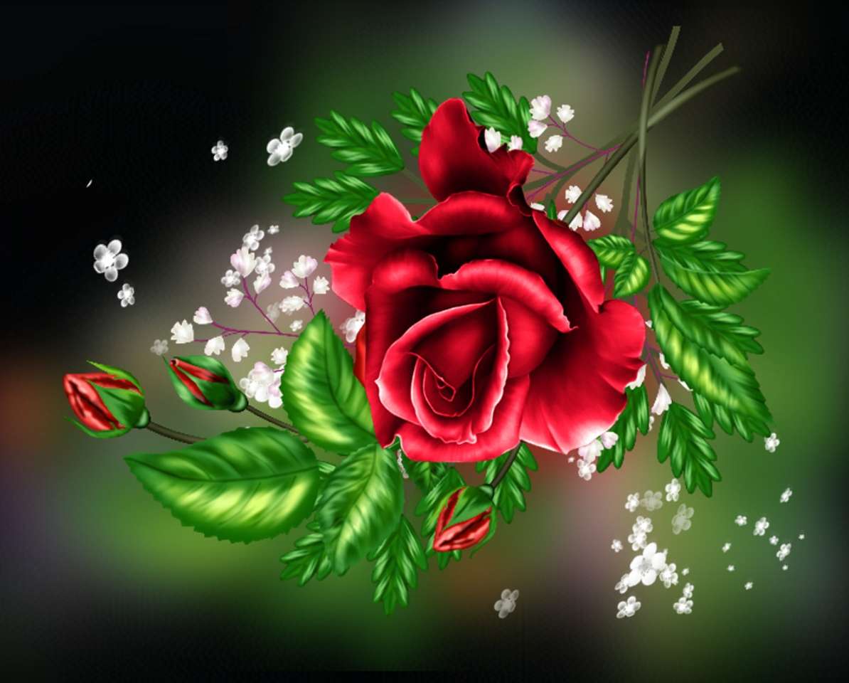 Czerwona róża z przybraniem puzzle online