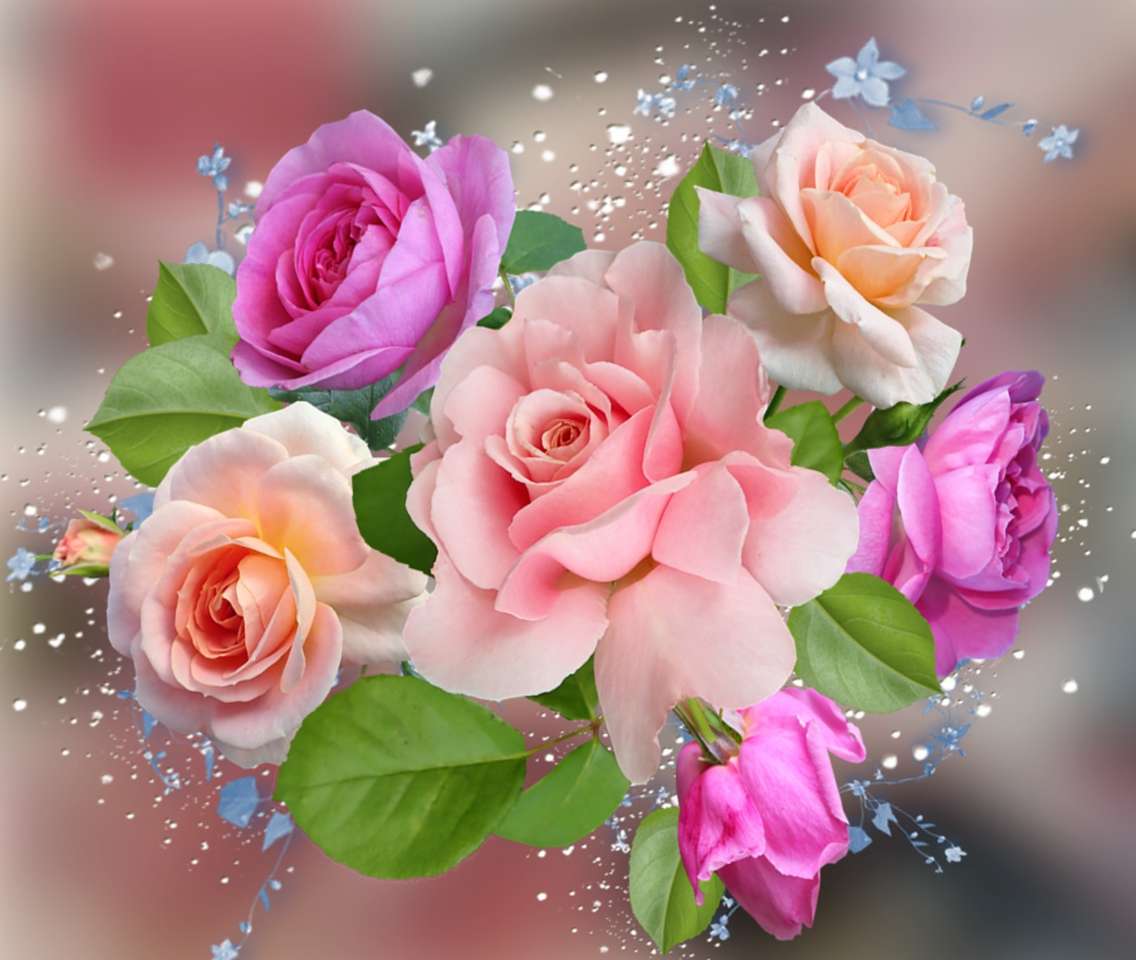 Wiązanka z pastelowych róż puzzle online