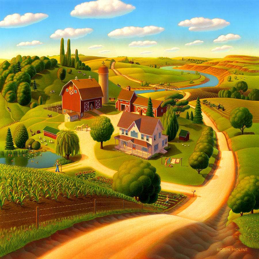 Słoneczny krajobraz wsi puzzle online