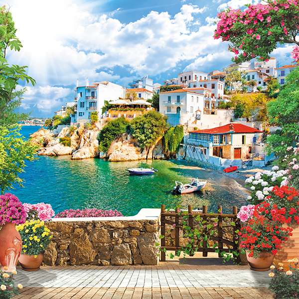 Grecja, taras z cudnym widokiem, marzenie turysty puzzle online