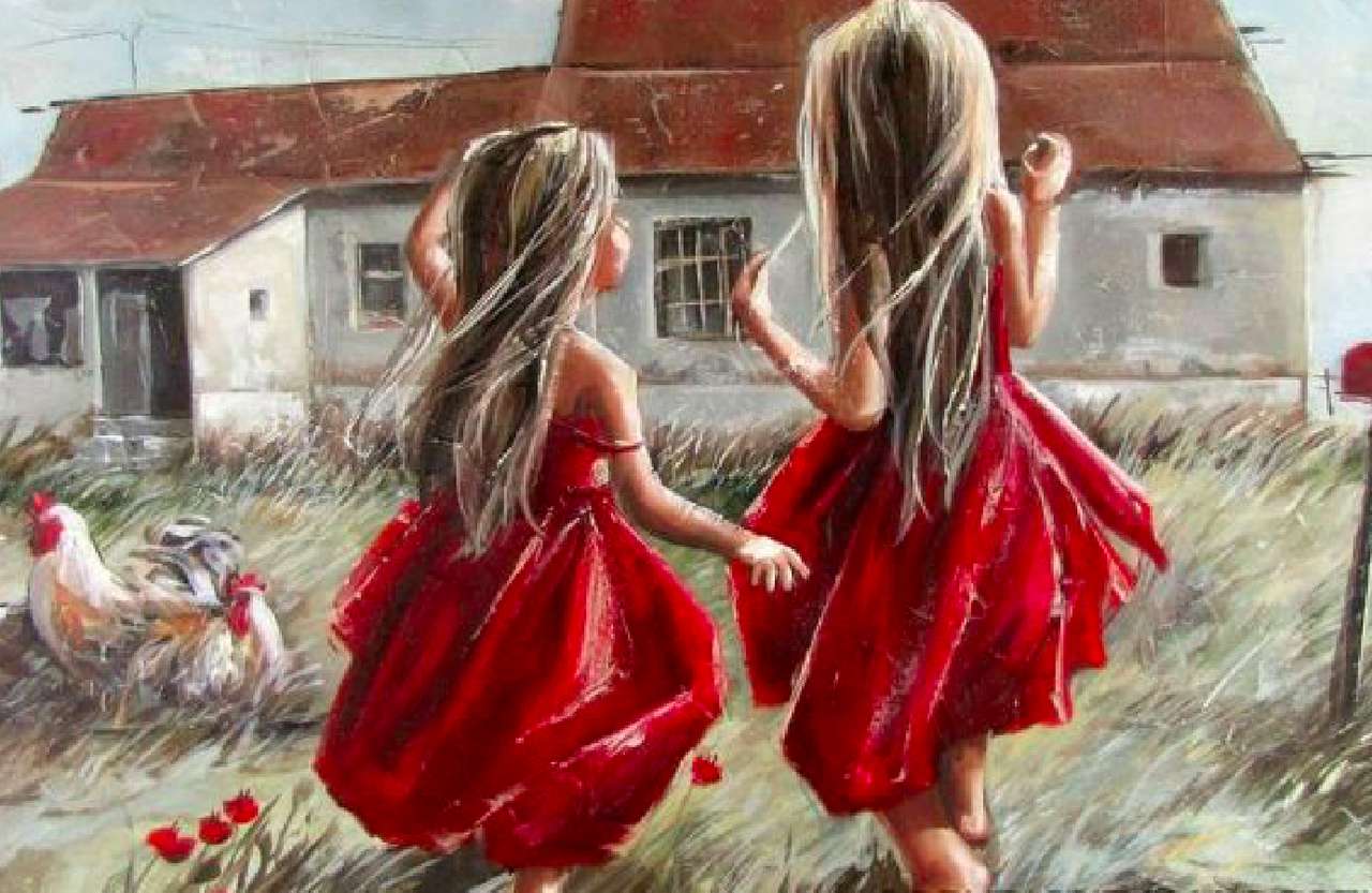 Dziewczynki w czerwonych sukienkach puzzle online