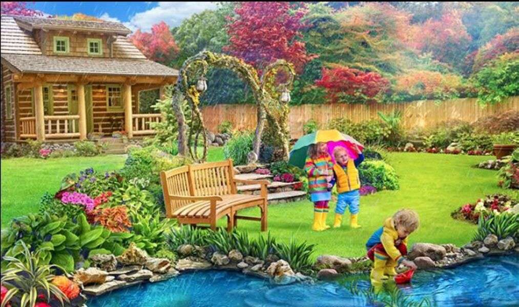 dzieci cieszą się wiosną puzzle online