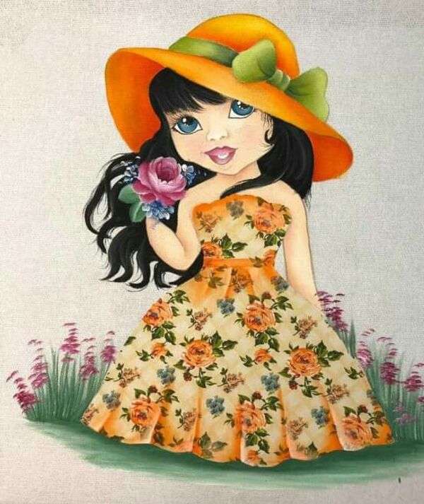 Diva dziewczyna pomarańczowy kapelusz puzzle online