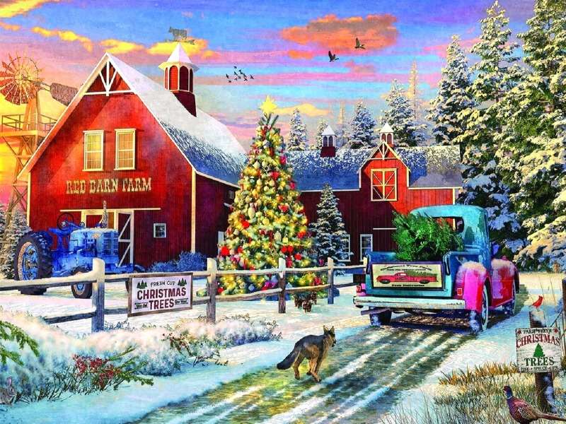 Czerwona farma w świątecznej szacie puzzle online