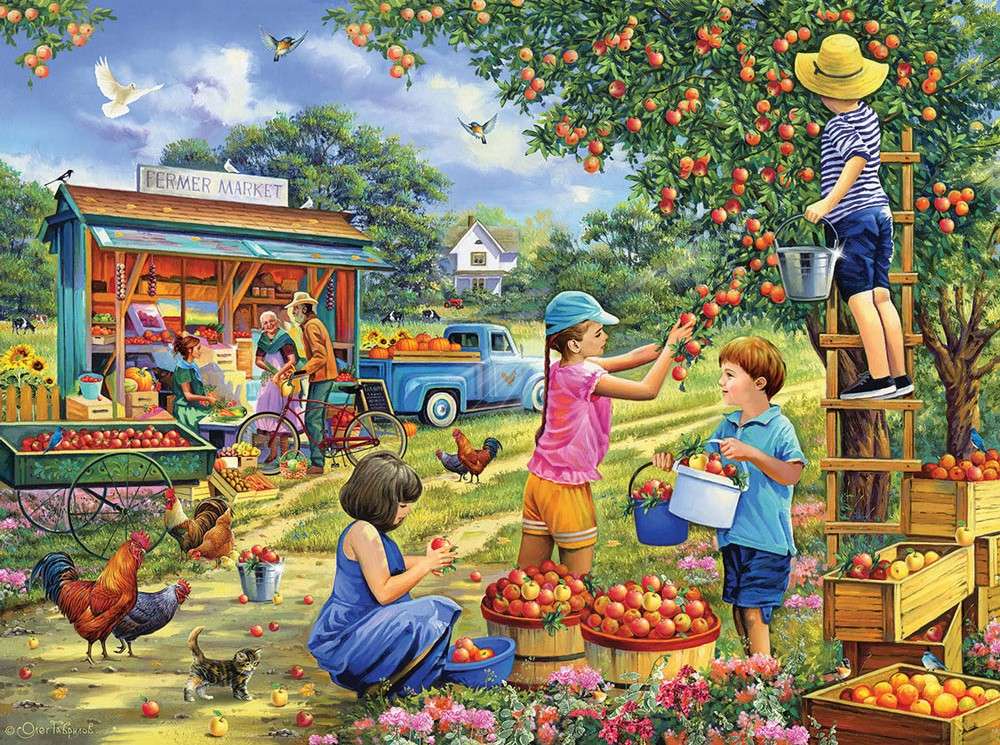 Świetny dzień na zbieranie jabłek puzzle online