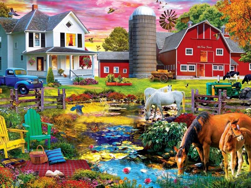 Piknik na farmie, uroczy widok puzzle online