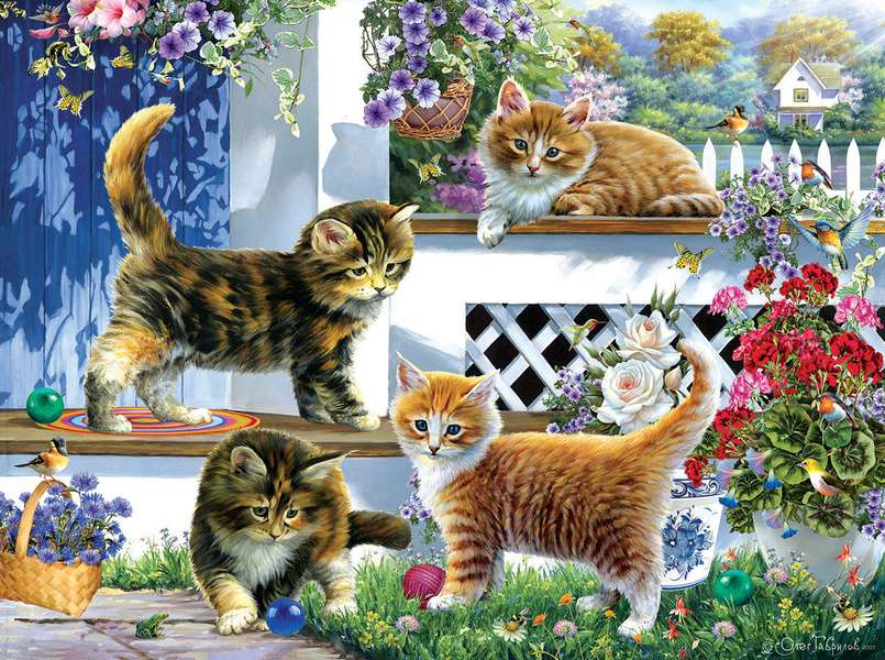 Kocięta bawią się w ogrodzie #224 puzzle online