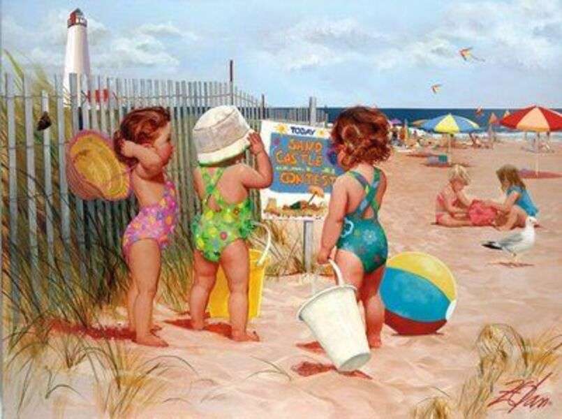 małe dziewczynki na plaży puzzle online