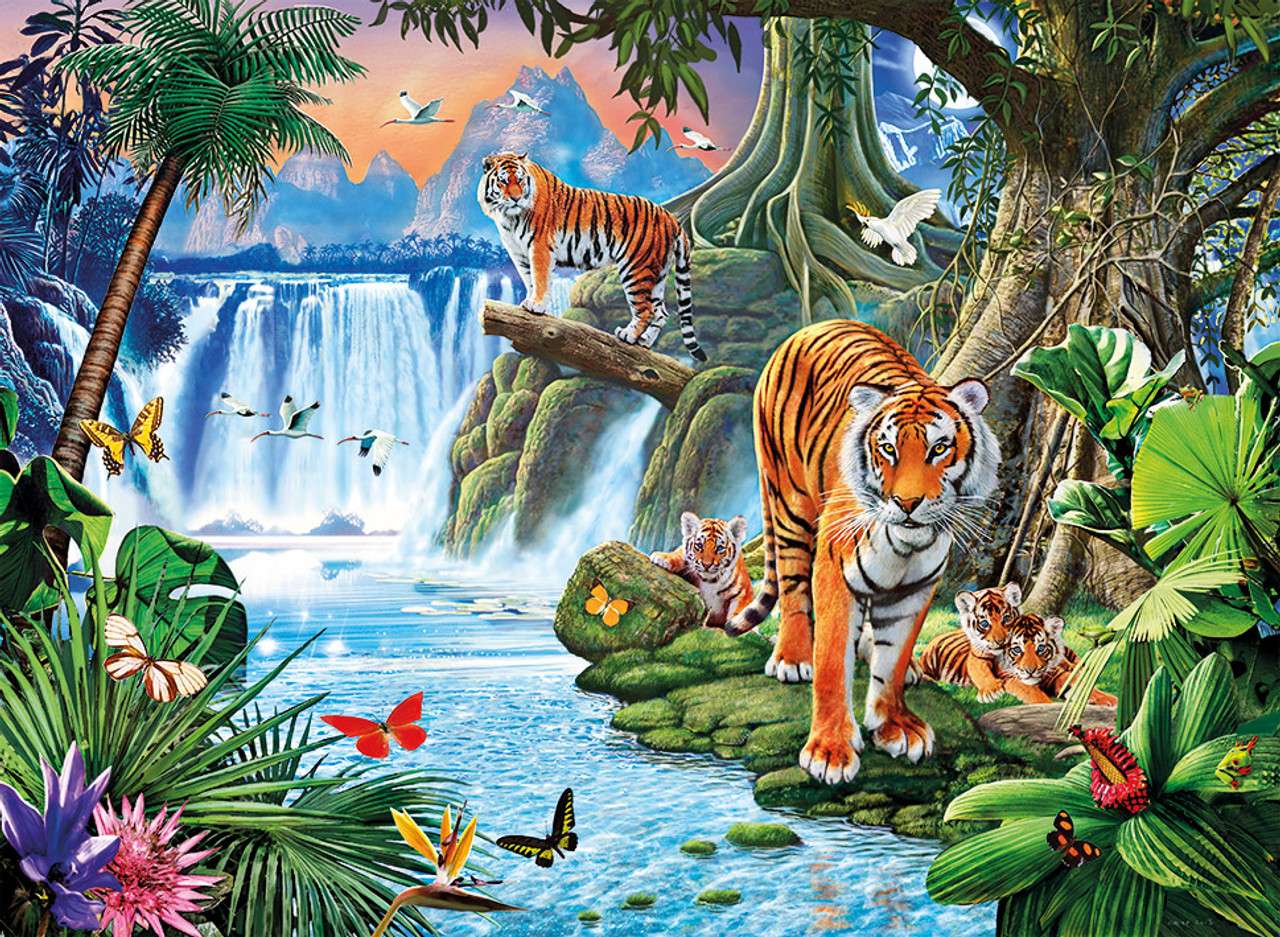 Tygrysy i wodospad puzzle online