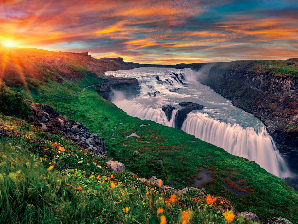 Islandia-Wodospad Gullfoss o wschodzie słońca-cudo puzzle online