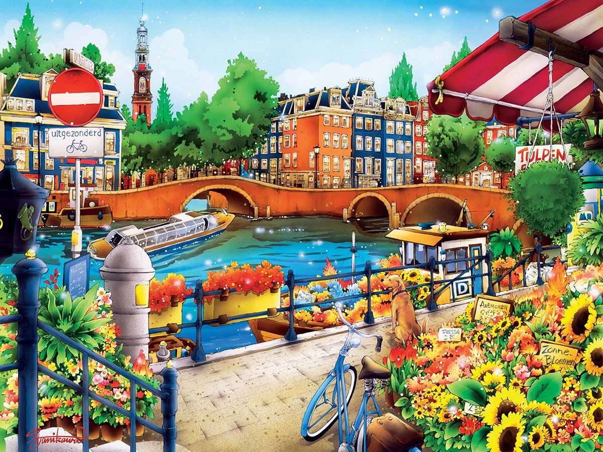 Amsterdam-piękny most i romantyczne uliczki puzzle online