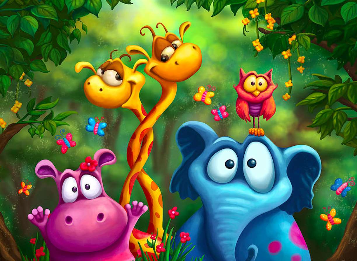 Hipcio, słonik, żyrafa, sówa-zwierzęta dźungli puzzle online