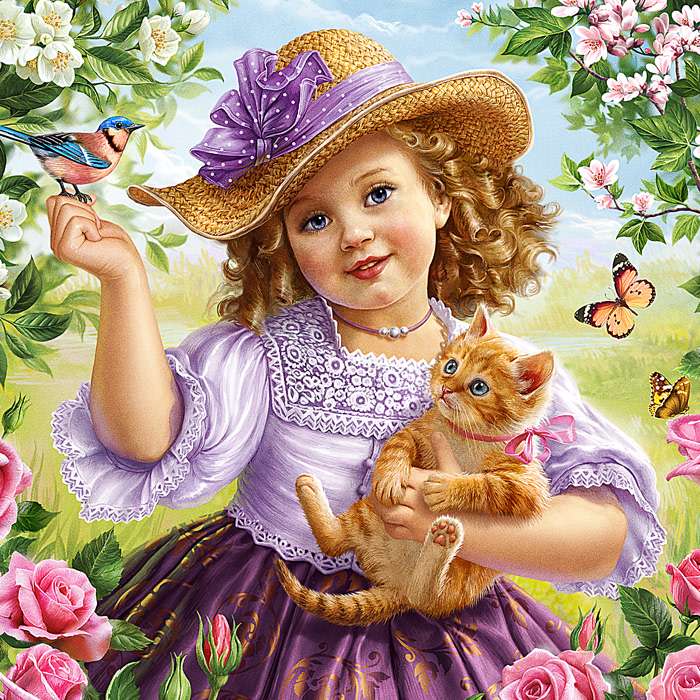 Mała śliczna dama z kotkiem puzzle online