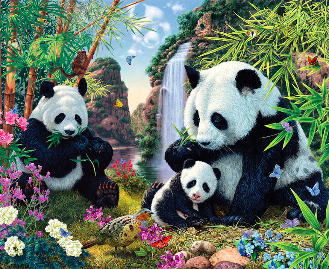 Prze-urocza słodka rodzinka Pandy puzzle online