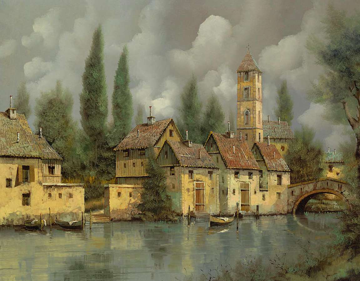 Piękne stare domy nad rzeką puzzle online